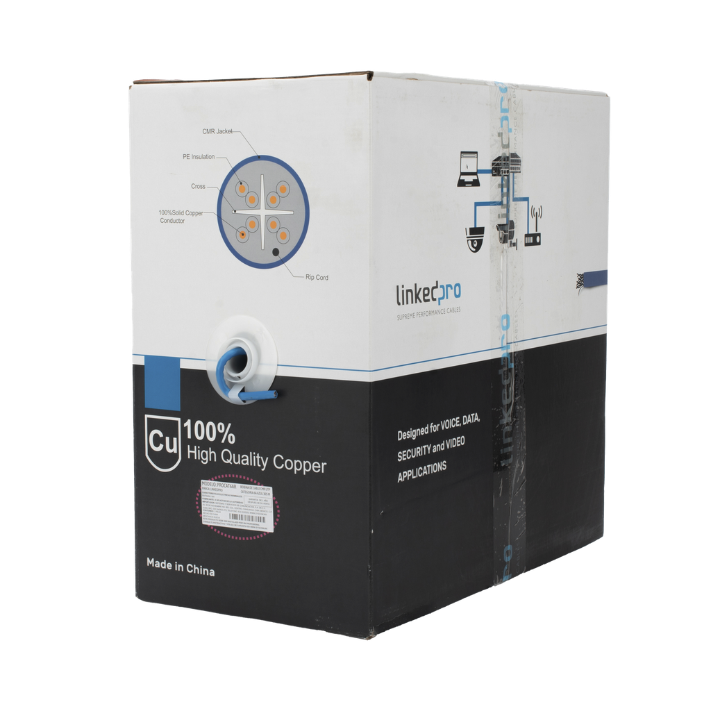 Bobina de Cable U/UTP Cat6A de 305 Metros (1000 Pies), Color Azul, CMR, Soporta 10G-BaseT para Transmision de Frecuencias de hasta 500MHz, UL