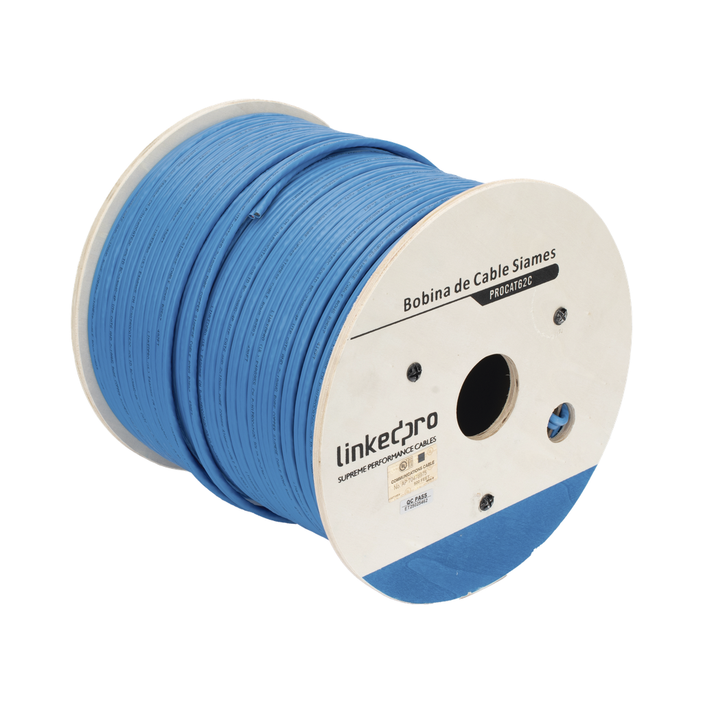 Bobina de Cable SiamÈs Cat6 UTP 100% Cobre + 2 Cables Gruesos (18 AWG) para Alimentar C·maras M·s Lejos / 152 Metros (500 Pies) / Instalacion en Exterior / Uso Industrial para Climas Extremos