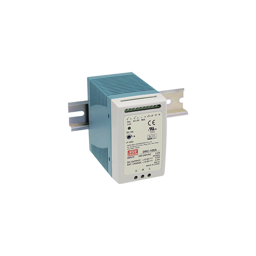 Fuente de poder Riel Din 12V, 100W con Cargador de Batería - MEANWELL DRC-100-A