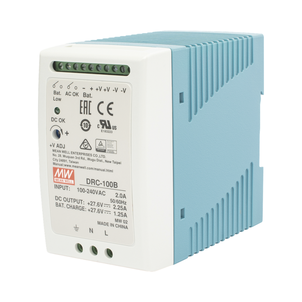 Fuente de poder Riel Din 24V, 100W con Cargador de Bateria - MEANWELL DRC-100-B