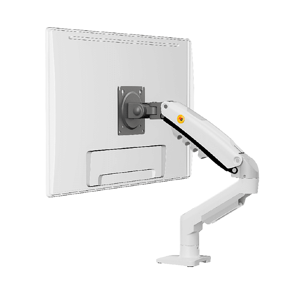 Brazo Ajustable para Monitor Ergonomico / Compatible con Monitores de 17" - 30" / Capacidad de Peso hasta 9 kg / Rotacion 360∞ / Inclinacion +85∞ a  -30∞ / Giro 180∞ / Ajuste de Resorte de Gas / Color Blanco