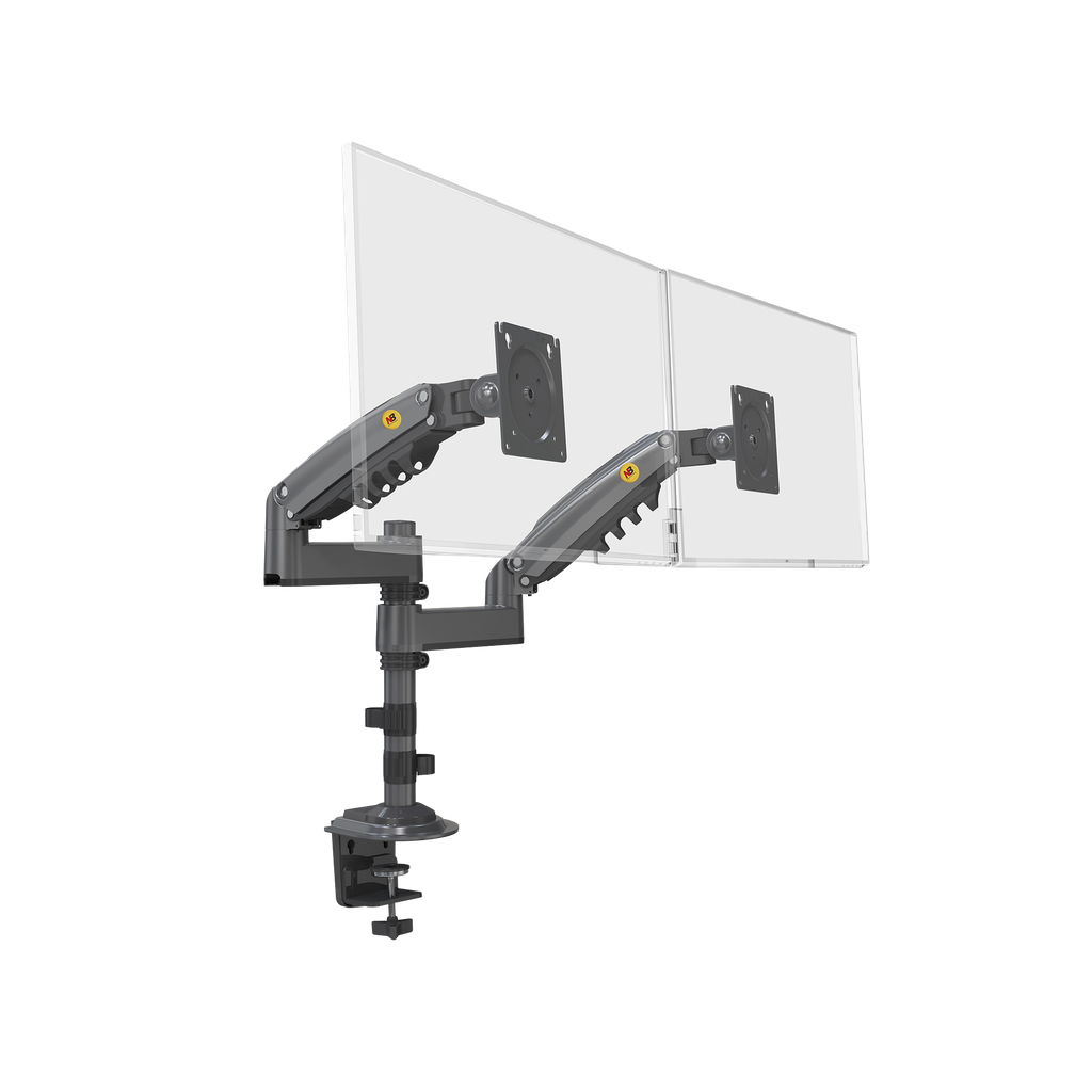 Montaje de Escritorio articulado para 2 monitores de 17 a 27" /  Soporta hasta 9kg por monitor / Vesa 75 x 75 / 100 x 100 / Acero / Rotacion: 360∞