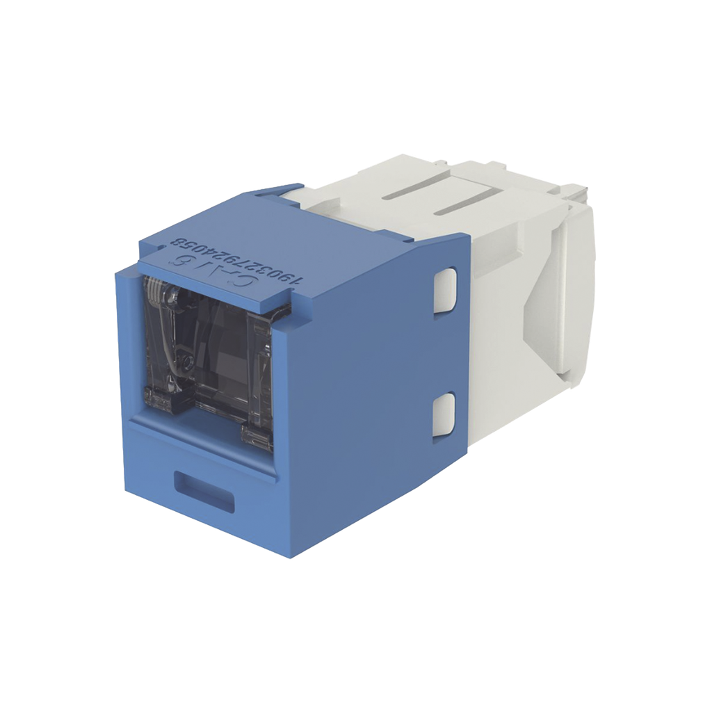 Conector Jack RJ45 Estilo TG con Ventana, Mini-Com, Categoria 6, de 8 Posiciones y 8 Cables, Color Azul