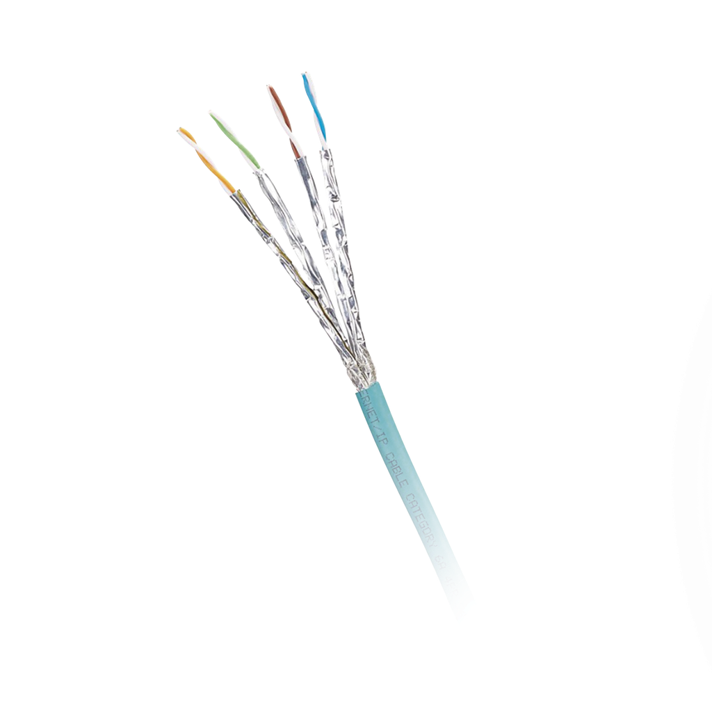 Bobina de Cable Blindado S/FTP Categoria 6A, Uso Industrial con Resistencia al Aceite, Rayos UV y Abrasion, Multifilar (Flexible), Color Azul Cerceta, Bobina de 500 Metros (1640 Pies)