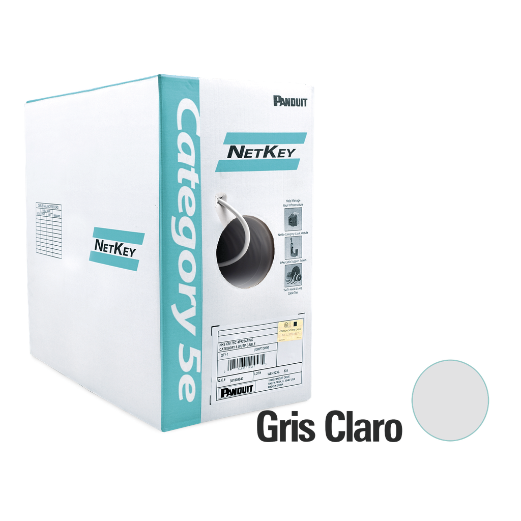 Bobina de Cable UTP 305 Metros (1000 Pies) de Cobre, NetKey, Gris Claro, Categoria 5e (24 AWG), PVC (CM), de 4 Pares