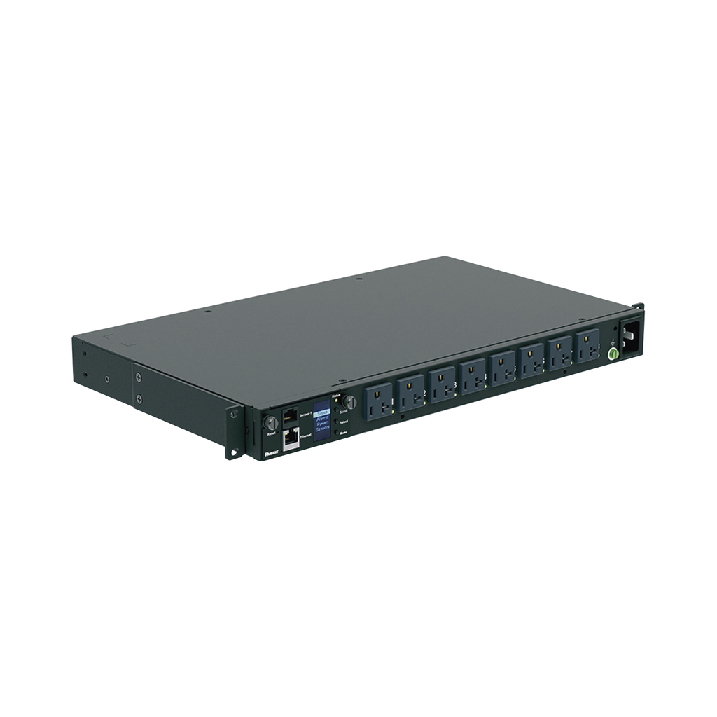 PDU Switchable y Monitoreable por Toma (MS) para Distribución de Energía, Enchufe de Entrada NEMA 5-15P, Con 8 Salidas 5-20R, Horizontal 19in, 120 Vca, 15 Amp, 1UR - PANDUIT P08E14M
