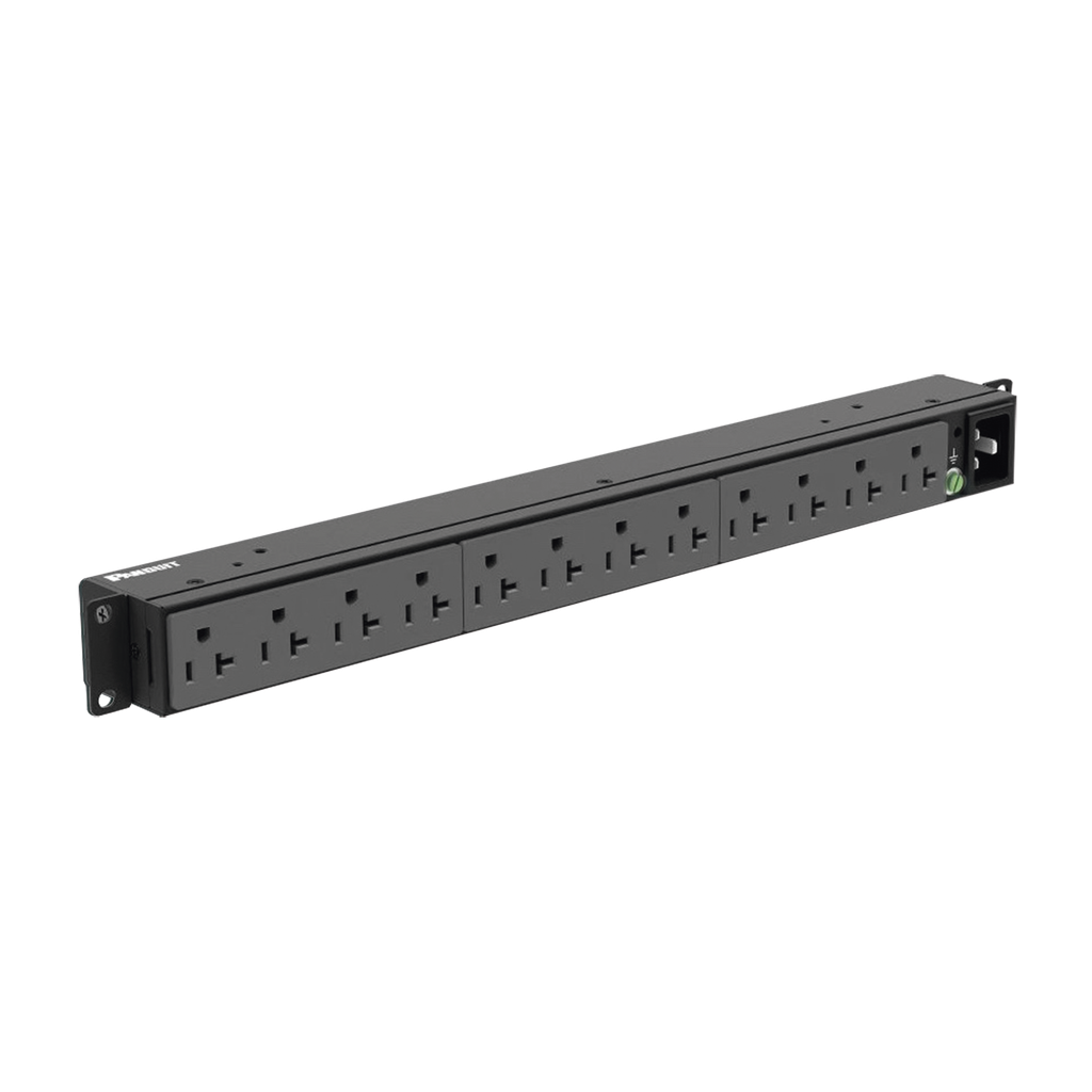 PDU Básico para Distribución de Energía, Enchufe de Entrada NEMA 5-20P, Con 12 Contactos NEMA 5-20R, Instalación Horizontal de 19in, 1UR, 20 Amp, 120 Vca - PANDUIT P12B19M