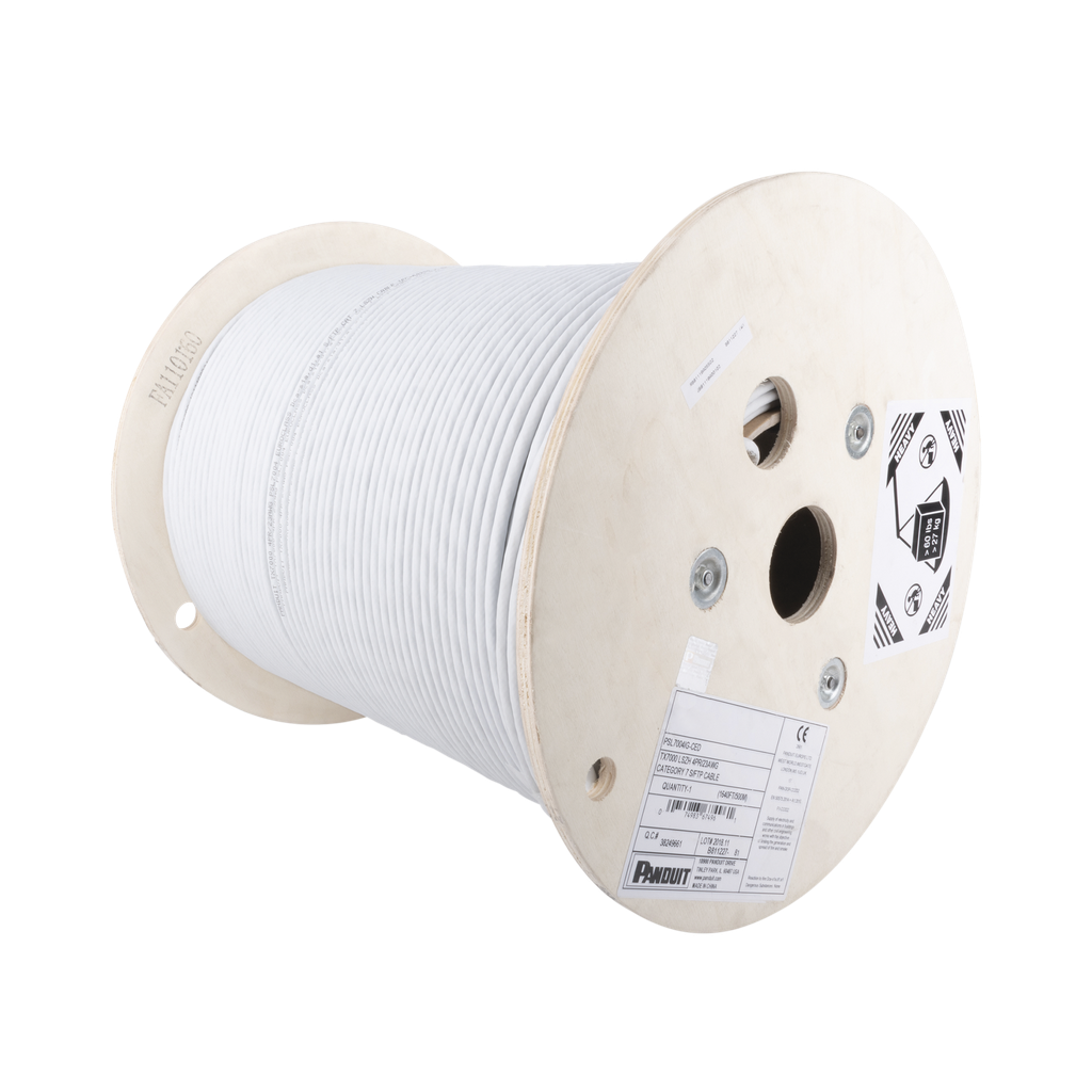 Bobina de Cable Blindado F/UTP de 4 Pares, Cat6A, Soporte de Aplicaciones 10GBase-T, LSZH (Libre de Gases Toxicos), Color Blanco, 305 Metros (1000 Pies)