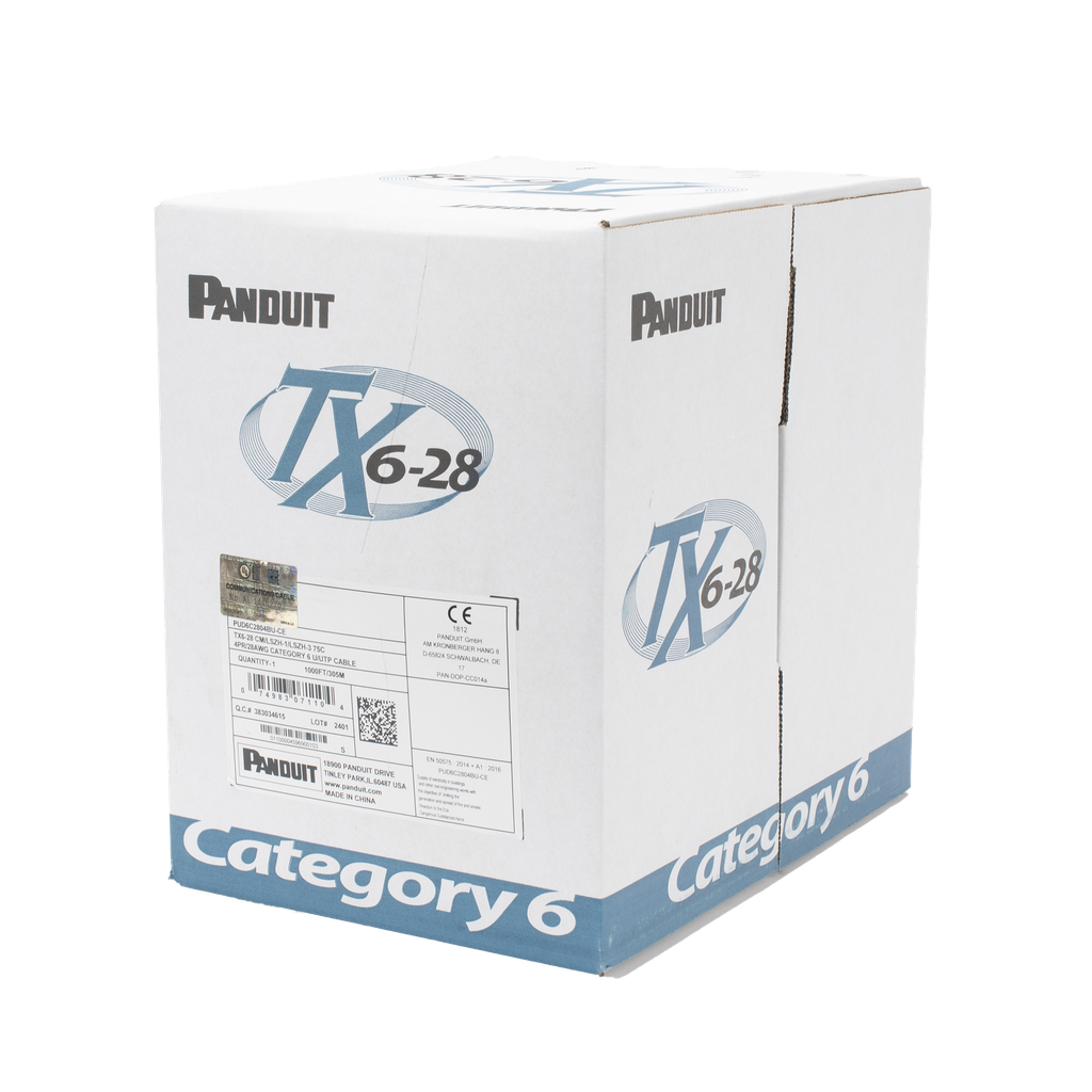 Bobina de Cable UTP 305 Metros (1000 Pies) de Cobre TX6-28Æ, Azul, Categoria 6, Diámetro Reducido (28 AWG), CM/LSZH, de 4 Pares