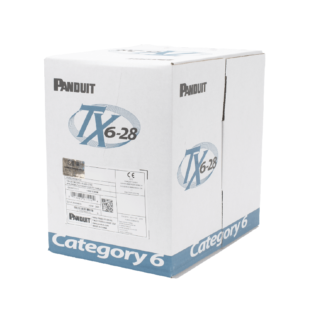 Bobina de Cable UTP 305 Metros (1000 Pies) de Cobre TX6-28Æ, Gris, Categoría 6, Diámetro Reducido (28 AWG), CM/LSZH, de 4 Pares - PANDUIT PUD6C2804IG-CE