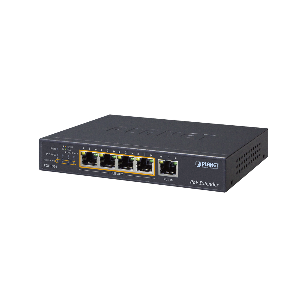 Extensor Ultra PoE de 65 Watts Con 4 Puertos Gigabit de Salida 802.3 af/at - PLANET POE-E304