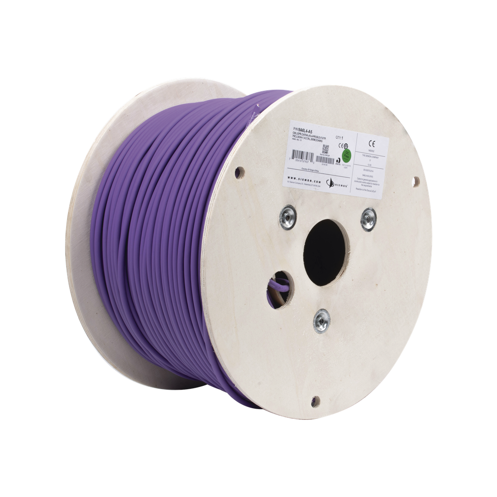 Bobina de Cable Blindado F/UTP de 4 Pares, Z-MAX, Cat6A, Soporte de Aplicaciones 10GBase-T, LS0H (Libre de Gases Toxicos), Color Violeta, 305 Metros (1000 Pies) - SIEMON 9A6L4-A5