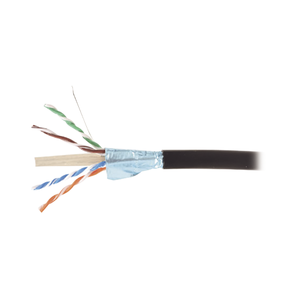 Bobina de Cable Blindado F/UTP de 4 Pares, Para Exterior con Gel, Cat6A (23 AWG), Industrial para Climas Extremos, Enterrado Directo, Color Negro, 305 Metros (1000 Pies)