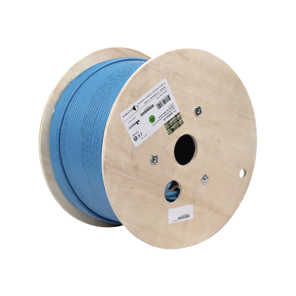 Bobina de Cable Blindado F/UTP de 4 Pares, Z-MAX, Cat6A, Soporte de Aplicaciones 10GBase-T, CMR (Riser), Color Azul, 305 Metros (1000 Pies) - SIEMON 9A6R4-A5