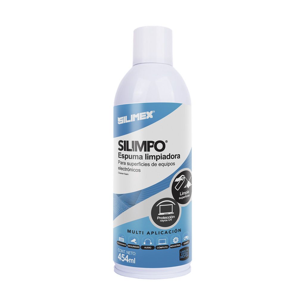 [SILIMPO] Espuma Limpiadora para Todo Tipo de Superficies Pl·sticas y Met·licas de Sistemas de Video, Audio, Telefonia y Equipo de Computo, Contiene Protectores de Rayos UV, 454 ml