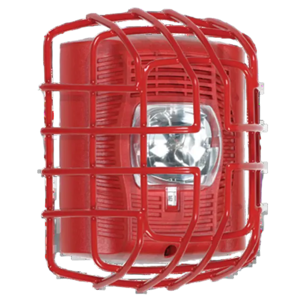 Protector De Rejilla Anti Vandalismo Y Golpes Accidentales, Color Rojo, Para Sirenas/Estrobos/Bocinas System Sensor, Montaje a Ras, 7.40"Altox6.15"Anchox3.39"Profundidad