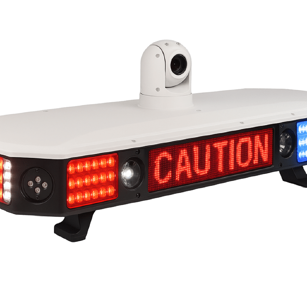 Sistema Inteligente de Luces de Policia PL100 / 8 Camaras HD AI / Reconocimiento Facial y Placas / 4G/5G / Sirena 100W / Pantalla LED / Cumple GB 13954-2009