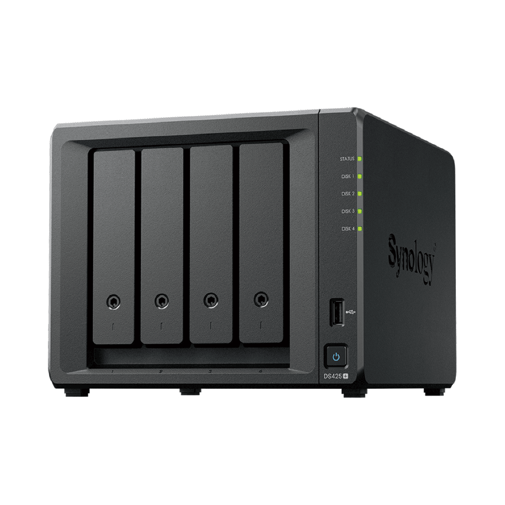 NAS DiskStation DS425+ | 4 Bahías | Intel Celeron J4125 2.7 GHz | 2 GB DDR4 / 2.5GbE + 1GbE | 2 Puertos USB 3.2 Gen 1 | 2 Ranuras M.2 NVMe | Hasta 80 TB | Synology DSM. - SYNOLOGY DS425+