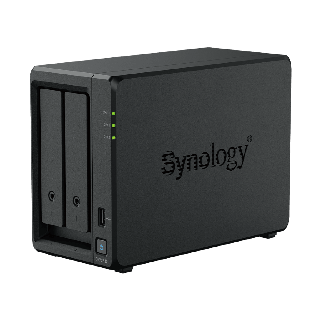 NAS Synology DiskStation DS725+ | 2 Bahias | Expandible hasta 7 Unidades | 2 Ranuras M.2 NVMe | Puerto 2.5GbE | Rendimiento 276 MB/s Lectura y 224 MB/s Escritura | Compatible con Unidad de Expansion DX525.