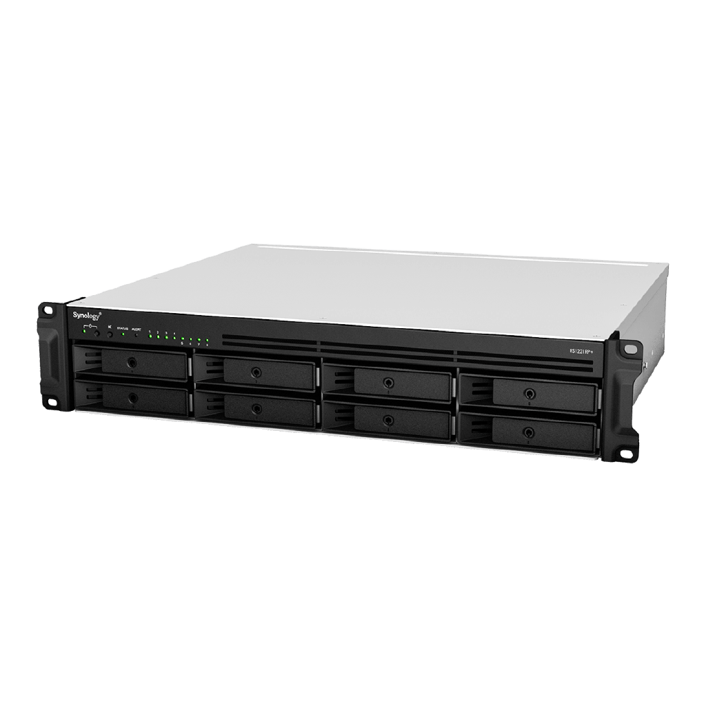 Servidor de Almacenamiento en Red Synology RackStation RS1221RP+ | 8 Bahías | Expandible a 12 Bahías | CPU AMD Ryzen V1500B | 4 GB DDR4 ECC | RAID Soportado | 10/25GbE | Virtualización Certificada | Protección de Datos Integral - SYNOLOGY RS1221RP+