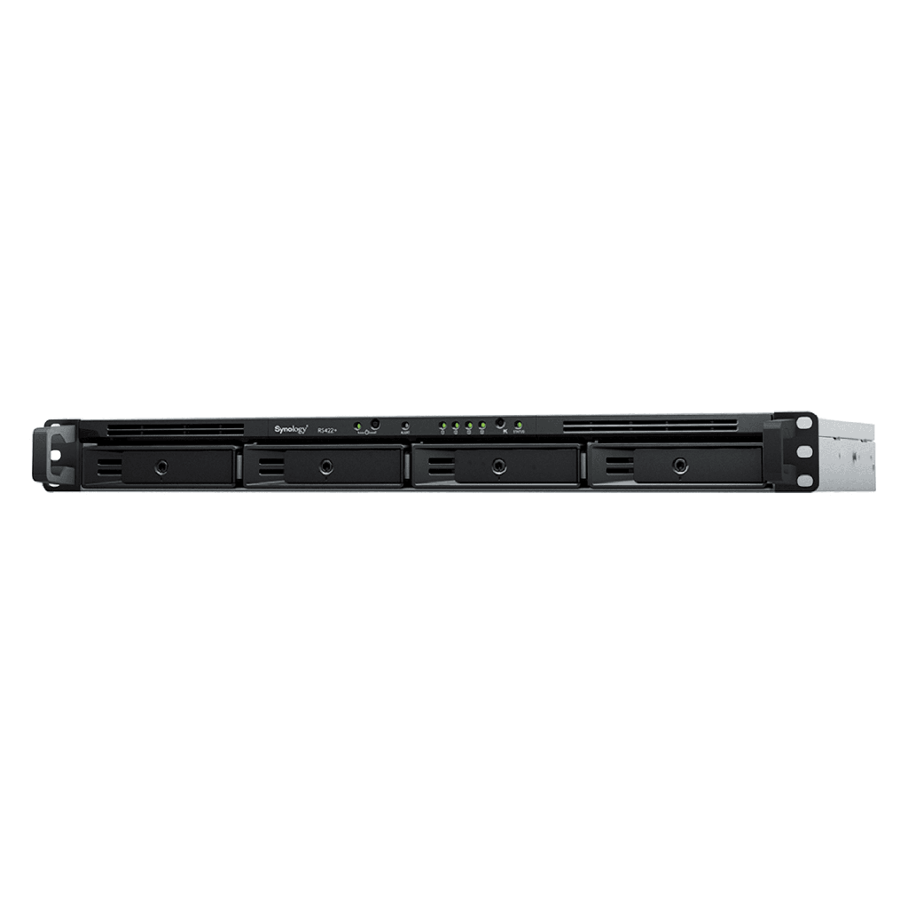 NAS RackStation RS422+ | 4 Bahías | 1U | AMD Ryzen R1600 | 2 GB DDR4 ECC | 570 MB/s Lectura | 530 MB/s Escritura | Puertos Dual 1GbE | Actualización 10GbE | Compatibilidad RAID | Synology DSM. - SYNOLOGY RS422+