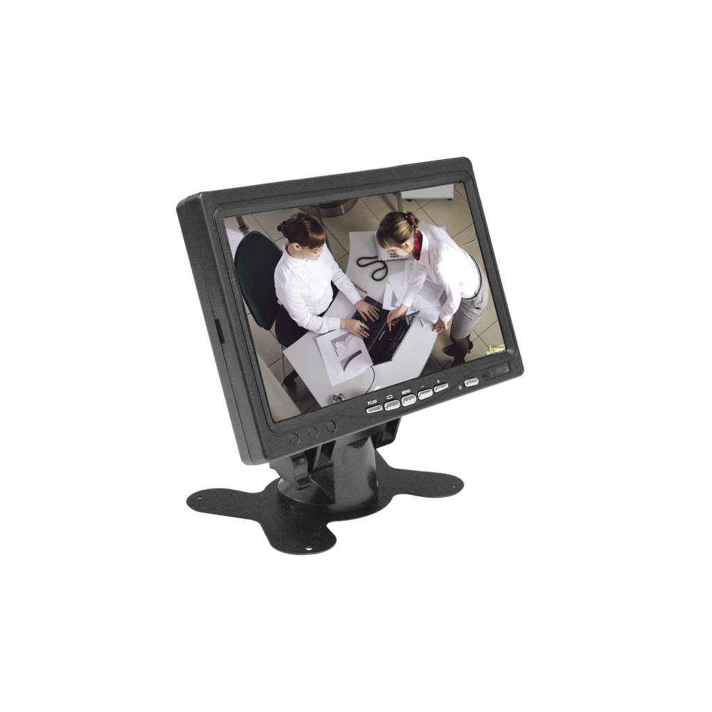 Monitor 7" TFT-LCD ideal para colocar en vehiculos o DVR/NVR.  Entradas de video HDMI, VGA y RCA (CVBS)