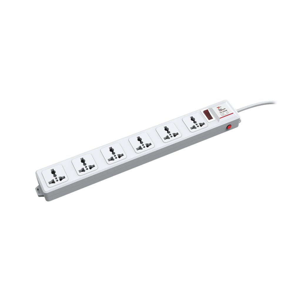 Protector de 120 Vca con 6 contactos de alimentacion en color blanco