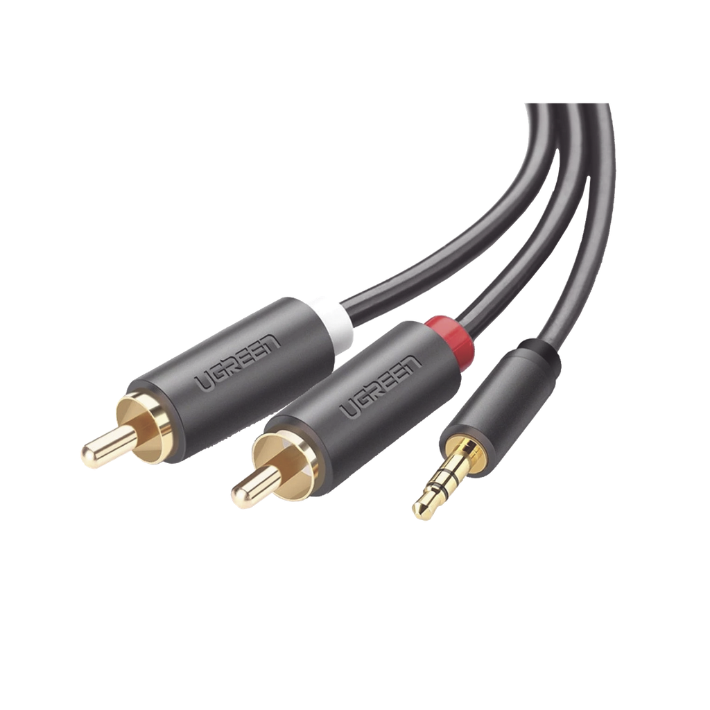 Cable Adaptador de 3.5mm Macho a 2 RCA Macho / 3 Metros (9.84 Pies) / Color Gris / Blindaje Múltiple / ABS / Alta Calidad - UGREEN 10512