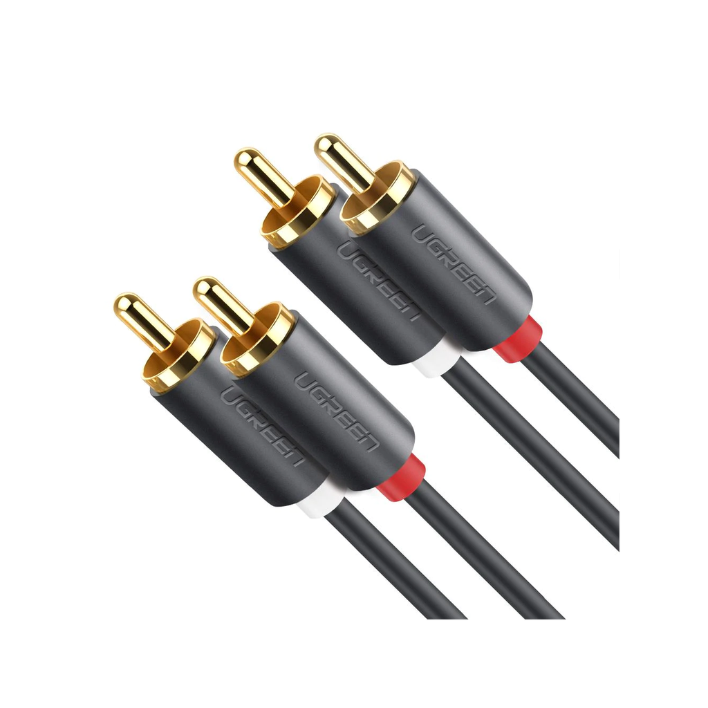 Cable de Audio 2 RCA Macho a 2 RCA Macho / 3 Metros (9.84 Pies) / Color Negro / Alta Calidad / Anillos de Goma para Asegurar un Agarre Firme al Instalar o Quitar el Cable - UGREEN 10519