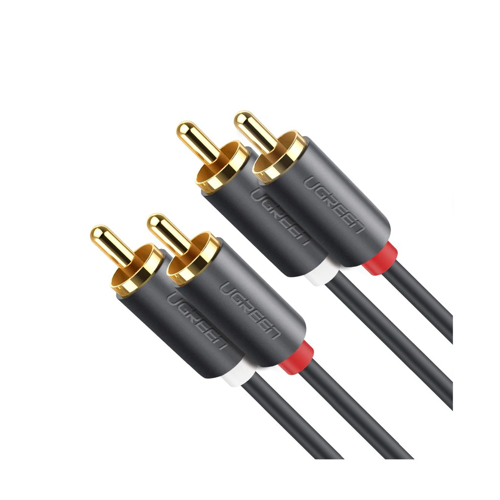 Cable de Audio 2 RCA Macho a 2 RCA Macho / 5 Metros (16.40 Pies) / Color Negro / Alta Calidad / Anillos de Goma para Asegurar un Agarre Firme al Instalar o Quitar el Cable - UGREEN 10520