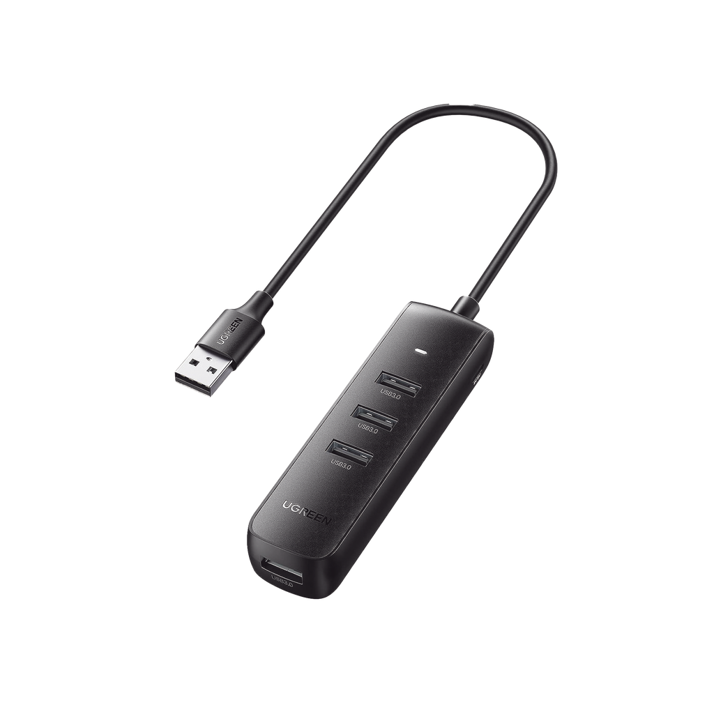 [10915] HUB USB-A 3.0 4 en 1 | 4 Puertos USB-A 3.0 (5Gbps) | Cable de 25 cm | Indicador Led | Ideal para Transferencia de Datos | Entrada USB-C para alimentar equipos de mayor consumo como discos duros | Color Negro. - UGREEN 10915