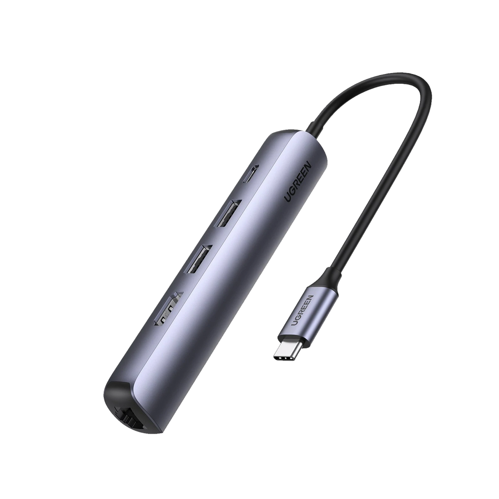 [10919] HUB USB-C (Docking Station) 5 en 1 | Ultra Delgado | 2 USB-A 3.1 a (5 Gbps) | HDMI 4K@60Hz | RJ45 (Gigabit Ethernet) | USB-C PD Carga Rápida 100W | Soporta OTG | Chips Inteligentes | Pequeño y Ligero | Caja de Aluminio. - UGREEN 10919