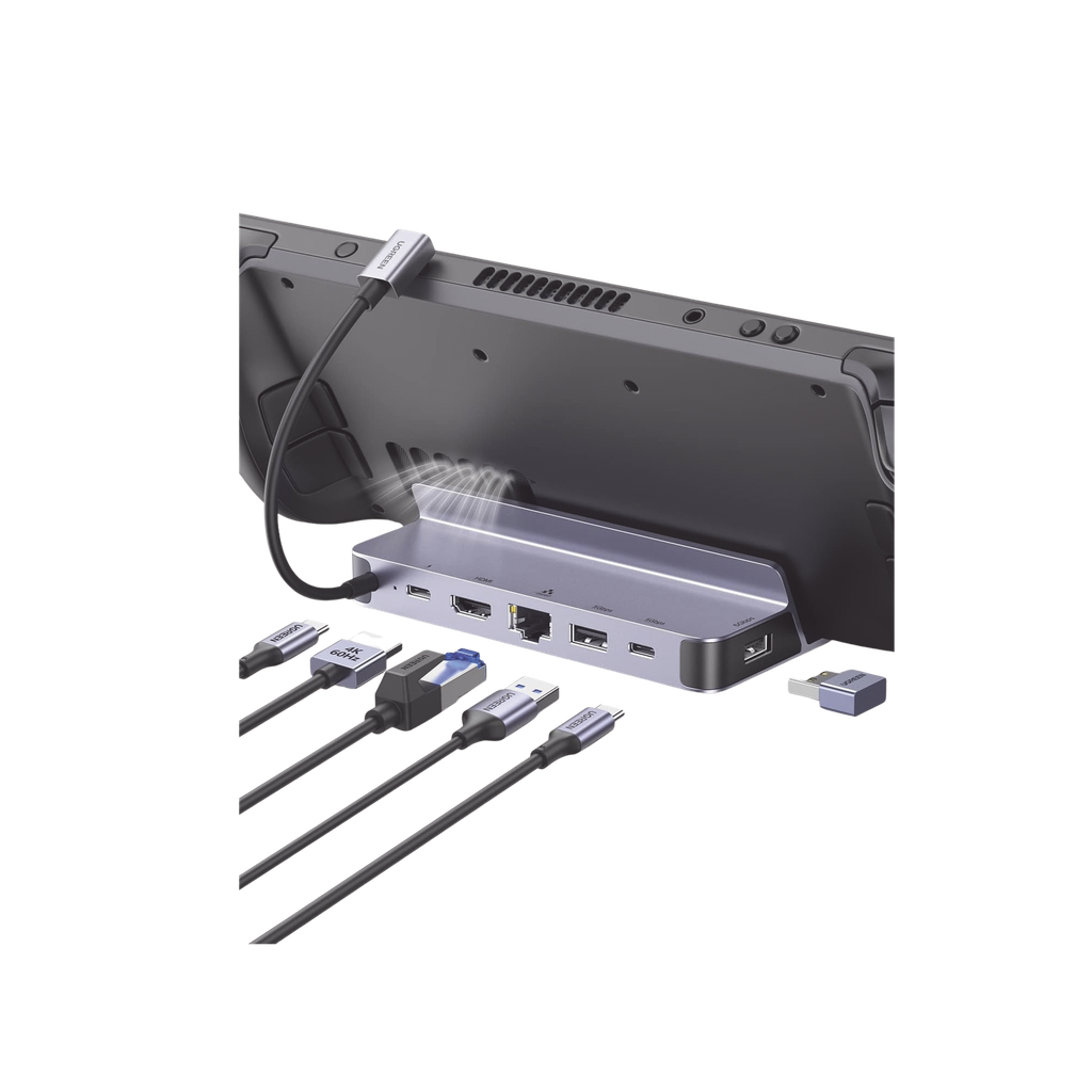 HUB USB-C (Docking Revodok Pro) 6 en 1 | Soporte para Steam Deck  | 2 USB-A 3.0 (5Gbps) | USB-C 3.0 (5Gbps) | RJ45 (Gigabit Ethernet) | HDMI 2.0 4K@60Hz | USB-C PD Carga 100W | Carcasa de Aluminio.