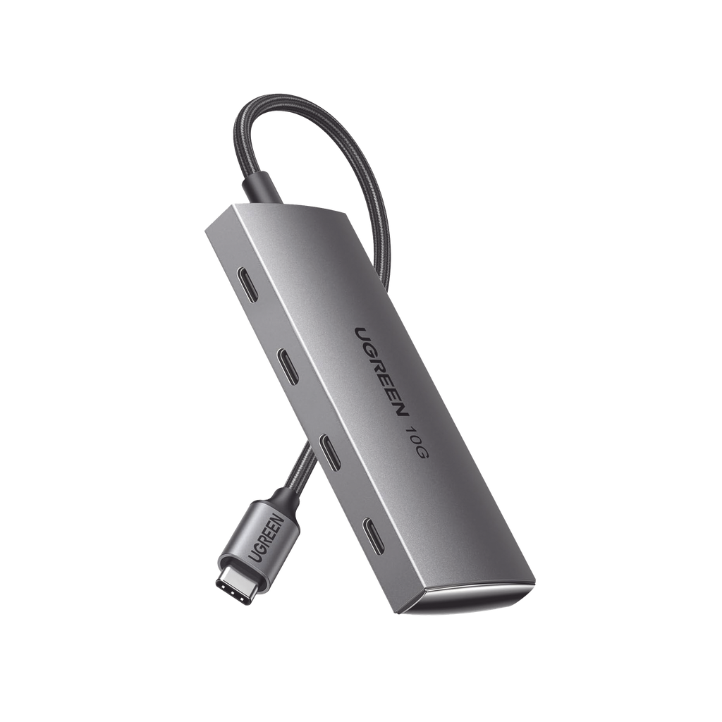HUB USB-C 3.2 10 Gbps 4 en 1 | 4 Puertos USB-C 3.2 | Thunderbolt | Compatible con MacBook, Chormebook, iMac, iPad Pro, iOS, Windows, Mac OS, Android | Excelente Disipacion de Calor | Carcasa de Aluminio | Cable de Nylon Trenzado.