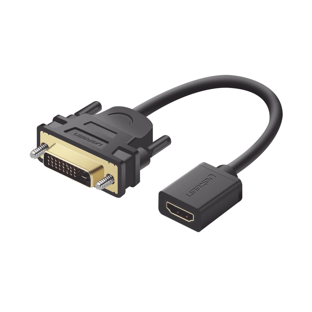 Convertidor DVI Macho a HDMI Hembra | Bidireccional | DVI 24+1 | 1080P@60Hz | Cable de 22 cm (8.66 Pulgadas) | Negro - UGREEN 20118