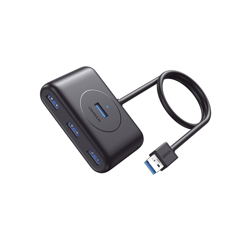 [20291] HUB USB-A 3.0 4 en 1 | 4 Puertos USB-A 3.0 (5Gbps) | Entrada USB-C (PD 5V2A) | Cable de 1 Metro | Indicador Led | Ideal para Transferencia de Datos | Entrada USB-C para alimentar equipos de mayor consumo | Color Negro. - UGREEN 20291