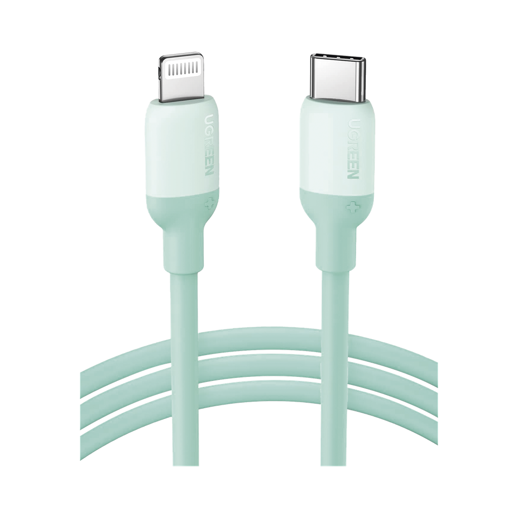 Cable USB-C a Lightning / Certificado MFi / 1 Metro / Adecuado para iPhone, iPad, iPod / Carga Rapida PD 20W /  Sincronizacion de Datos de hasta 480 Mbps / Goma de Silicona y  TPE. / Suave al Tacto / Color  Green