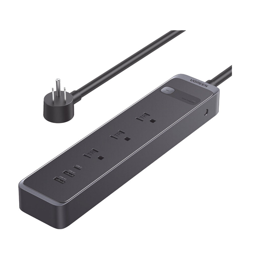 Regleta con Protector Contra Sobretensiones | 3 Salidas de CA NEMA 5-15R | 1 Salida USB-C PD de 30 W | 2 Puertos USB-A | Proteccion Contra Sobretensiones de 1600 julios | Cable 1.8m | Color Negro.
