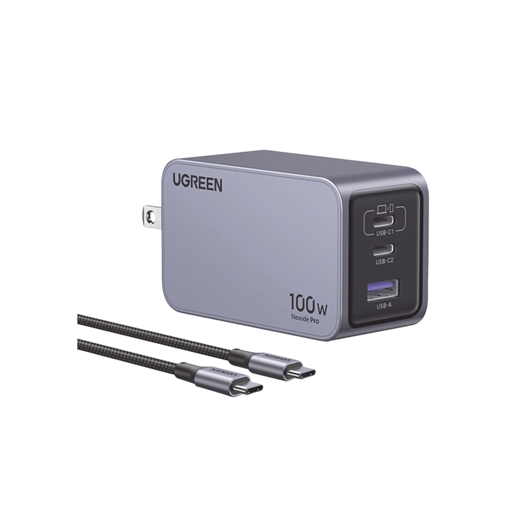 Cargador de 100W serie Nexode Pro | 3 Puertos de Carga Rápida | 2 USB-C | 1 USB-A | Tecnología GaNInfinity | PD3.1 de 100W / QC4.0 | Tecnología de Protección Térmica | Optimiza la Carga | Caja de Aluminio | Incluye Cable - UGREEN 25873