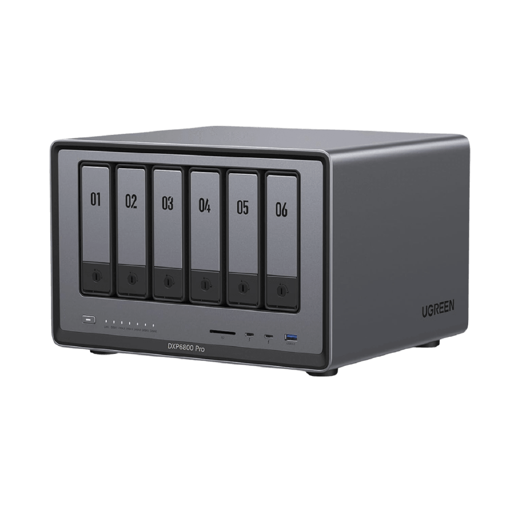 NAS UGREEN NASync DXP6800 Pro / Intel Core i5-1215U 10 Nucleos / 6 Bahias SATA + 2 M.2 NVMe / 2 Puertos Thunderbolt 4 / 2 Puertos 10GbE / 8K HDMI / PCIe 4.0 x4 / DDR5 Hasta 64GB / Compatibilidad Multiplataforma