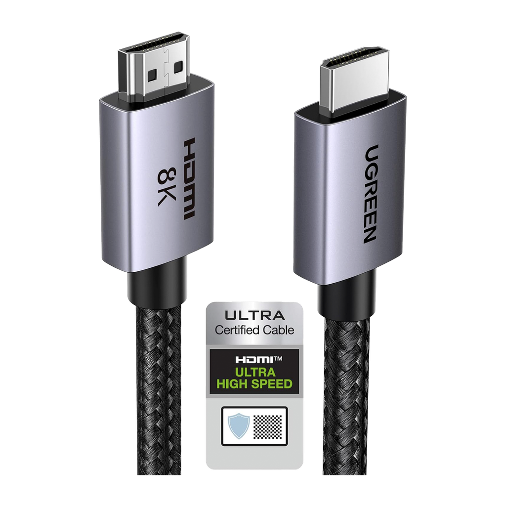 [25910] Cable HDMI 2.1 de 8K@60Hz | 2 Metros (6.56 Pies) | 48Gbps | HDR10+ | 3D Inversivo | eARC | Dolby ATMOS | VVR | QMS | QFT | ALLM | 3 Modos de Visualización | Certificado HDMI 8K | Niquelado | Nylon Trenzado | Carcasa de Aluminio - UGREEN 25910
