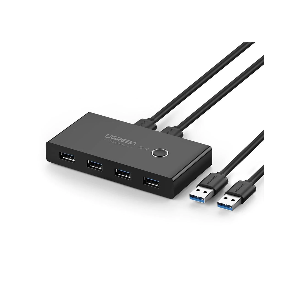 Conmutador USB para Compartir 4 Puertos USB 3.0 a 2 PC Ìs | Cambio Mediante Botón | Incluye Dos Cables USB de 1.5 m | ABS | Permite que 2 Usuarios Compartan 4 Dispositivos Periféricos USB3.0, como una impresora, un escáner, etc. - UGREEN 30768