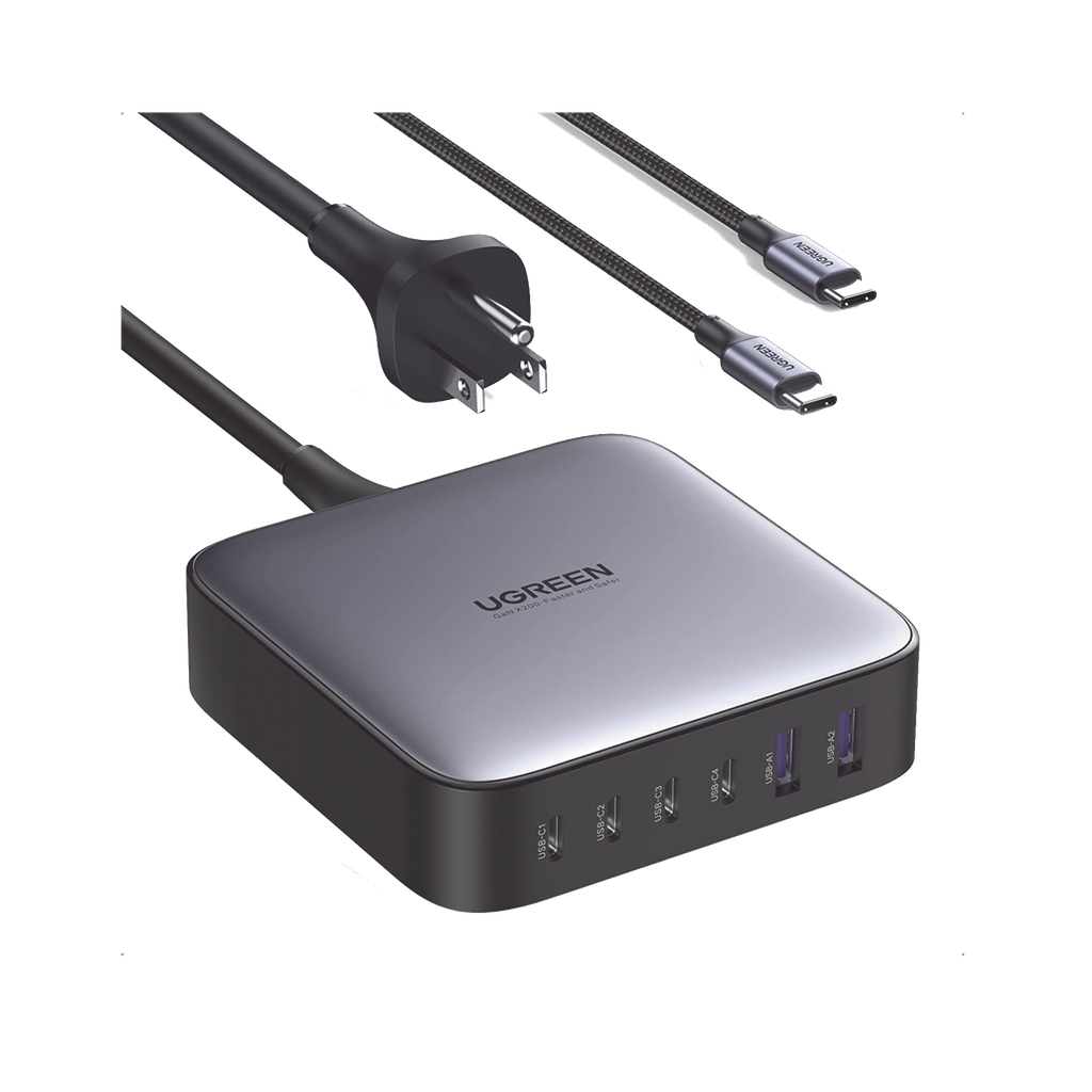 Cargador de 200W serie Nexode / 6 Puertos de Carga Rapida / 4 USB-C / 2 USB-A / Tecnologia GaN II +SIC / Power Delivery 3.0 / Quick Charge 4.0 / Chip Confiable y Carga Inteligente / Optimiza la Experiencia de Carga / Incluye Cable de Carga U