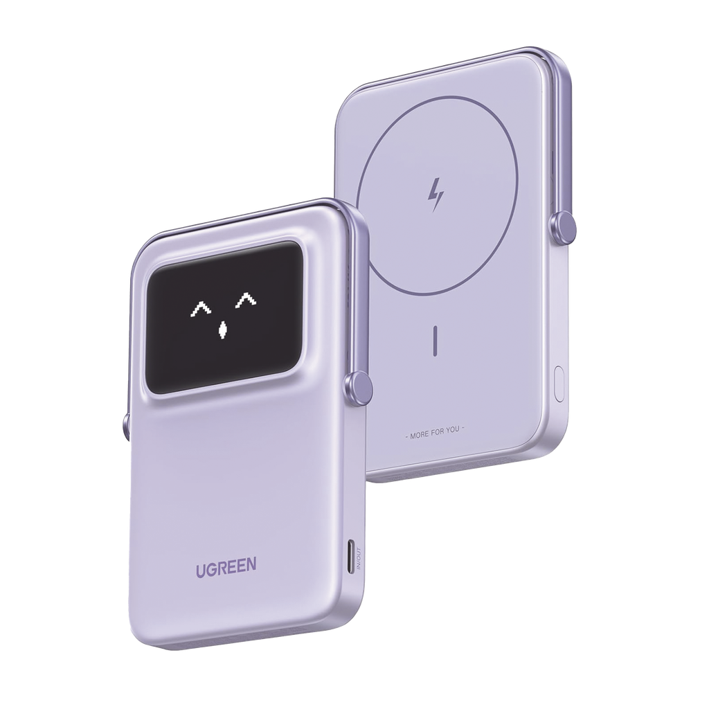 Power Bank Serie UNO Inalambrico | 10000mAh | 7.5W/20W | Con Emojis de Estado | Carga Rápida USB-C Bidireccional | Pantalla TFT Inteligente | Con Holder | Color Purple. - UGREEN 45328