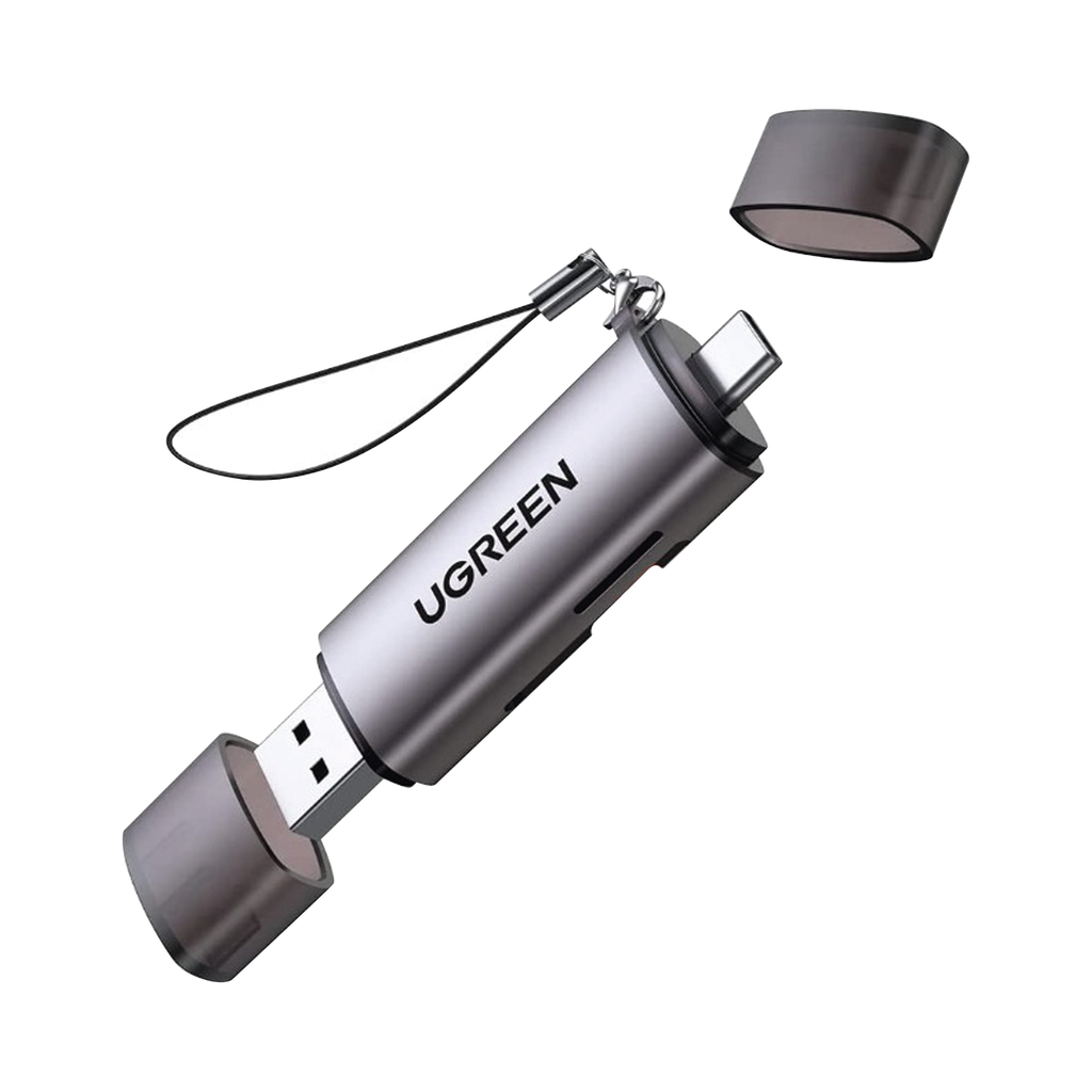 [50706] Lector de Tarjetas USB-C + USB-A a MicroSD (TF)/SD | OTG | USB-C 3.1 | 5Gbps | Soporta hasta 2TB | Soporta Windows/Mac OS/Linux/Android | Lectura de Tarjetas Simultánea | Caja de Aluminio | Llavero Anti-perdida. - UGREEN 50706