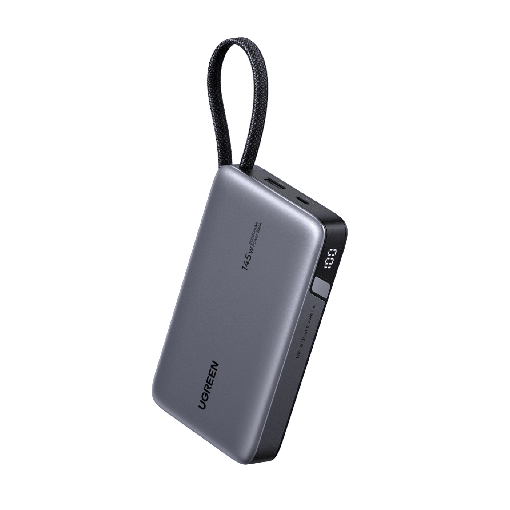 Power Bank 20000mAh con Cable Integrado / Carga Rápida 100W / USB-C PD 3.0 / 4 Celdas Li-ion / 72Wh / Carga Múltiple 145W / Compacto 139x80x27mm - UGREEN 55992B