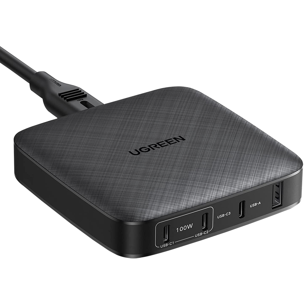 Cargador de escritorio de 100W / 4 Puertos de Carga Rapida / 4 USB-C / 2 USB-A / Tecnologia GaN II +SIC / Power Delivery 3.0 / Quick Charge 4.0 / Chip Confiable y Carga Inteligente / Optimiza la Experiencia de Carga