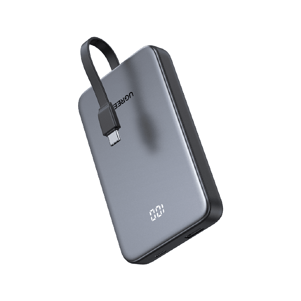 Power Bank 10000mAh con Cable Integrado 20W / Puerto USB-C PD3.0 PPS / Puerto USB-A SCP 22.5W / Batería Polímero Litio / Protecciones Múltiples / Indicador Digital / Material V-0 - UGREEN 75161B