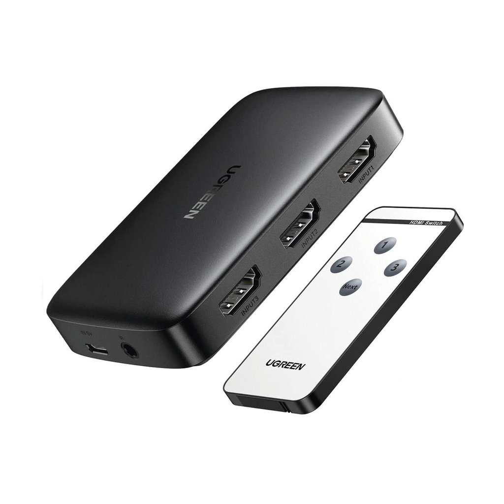 [80125] Conmutador HDMI (Switch) 4K@30Hz | 3 Entradas a 1 Salida | 3D | Transmisión Estable | Incluye Control Remoto | Receptor de Infrarrojos | Indicador LED | Chip Inteligente | Incluye Cable Micro USB para Alimentación. - UGREEN 80125
