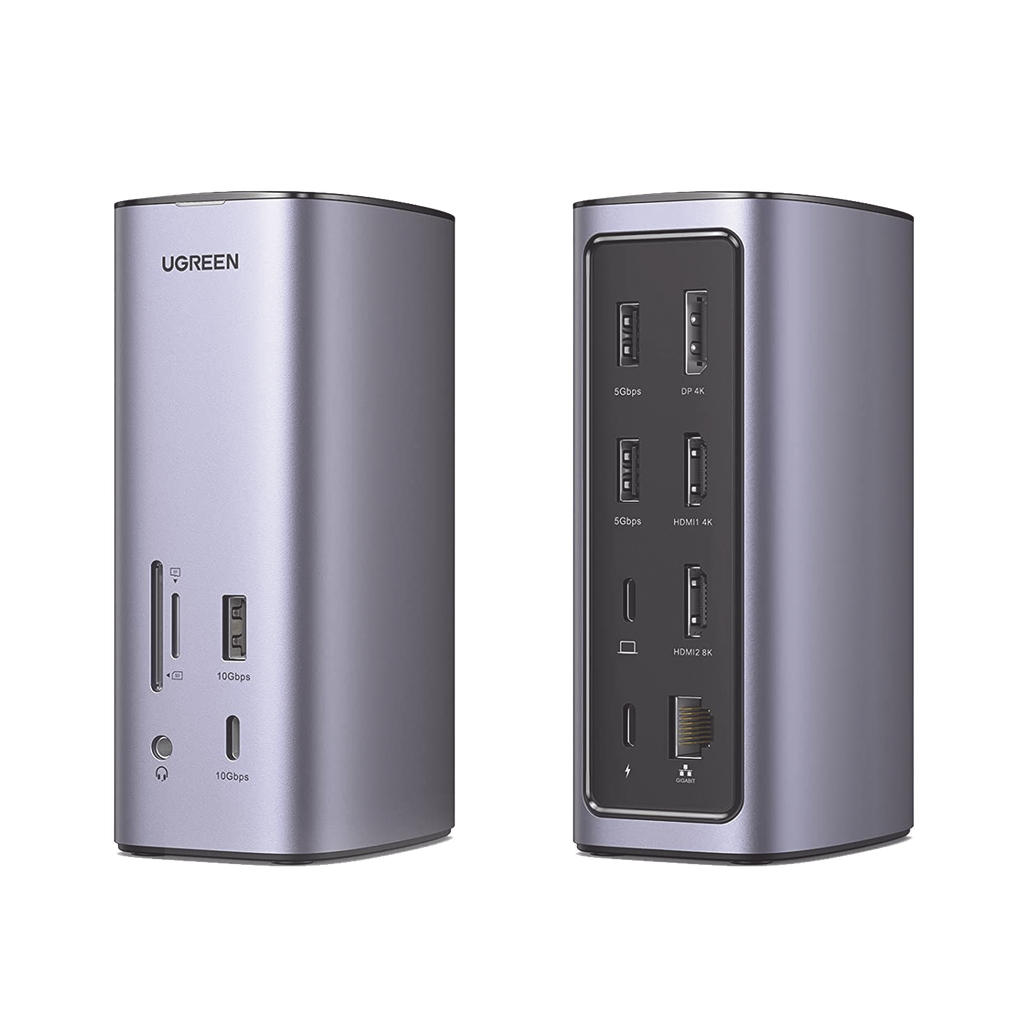 [90325] HUB USB-C (Docking Revodok Pro) 12 en 1 | 2 USB-A 3.0 | 1 USB-C PD Carga 100W | 1 USB-A 3.1 | 1 USB-C 3.1 | HDMI 4K | HDMI 8K Ultra HD | Display Port 4K | RJ45 (Gigabit) | Lector Tarjeta SD + Micro SD (TF) | Jack Audio 3.5mm. - UGREEN 90325